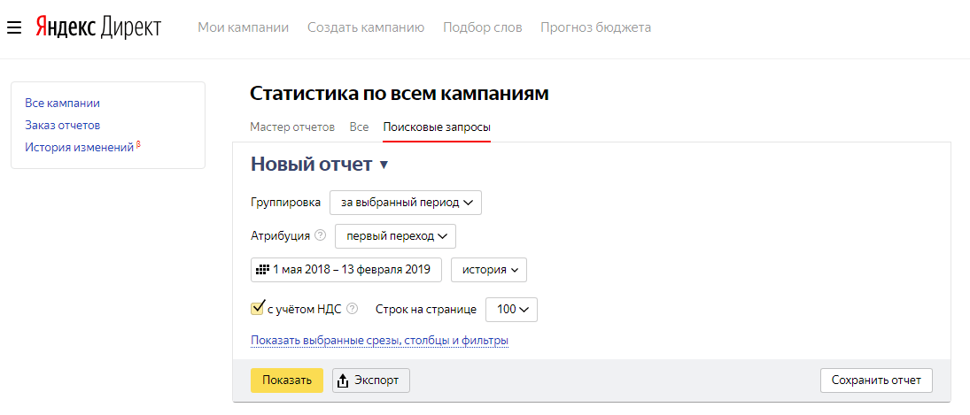 Статистика по всем компаниям - Поисковые запросы